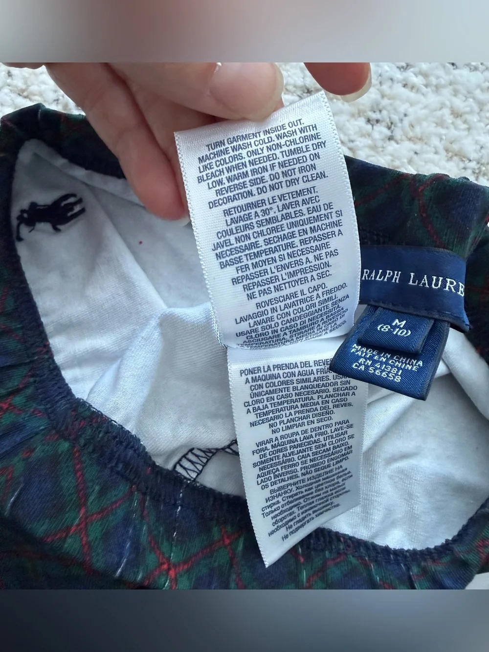 NWT Ralph Lauren Girls Leggings Plaid Navy Green Velvet Trim Size M 8-10 8 10